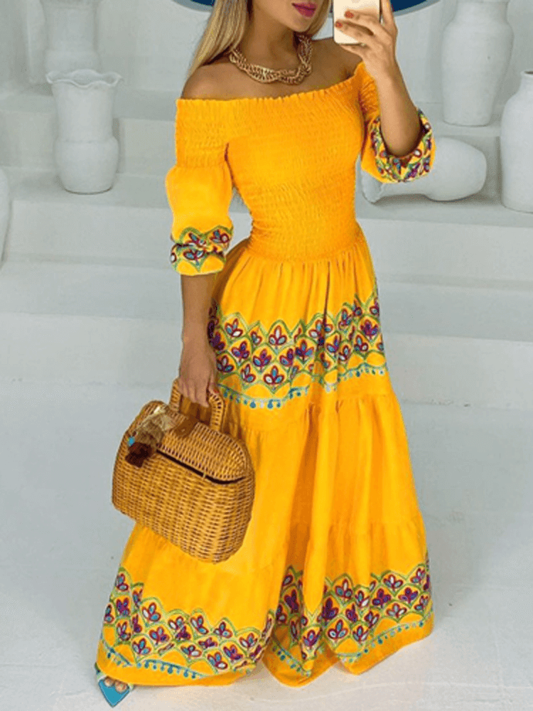 Vestido Longo Feminino Amarelo Cintura Alta Verão