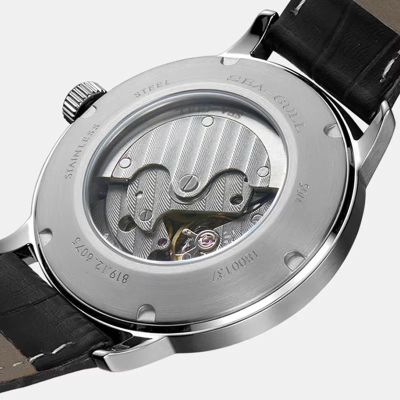 Relógio Masculino Mecânico Pulseira de Couro by Loja Bruna Modas