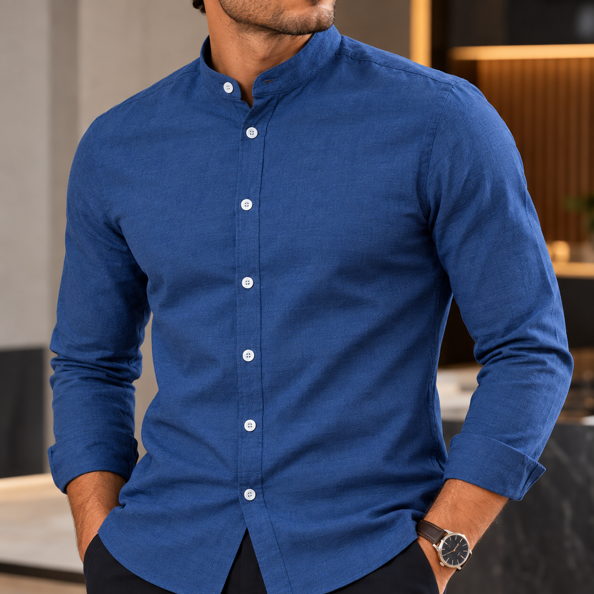 Camisa Masculina Gola em Pé Valcanto