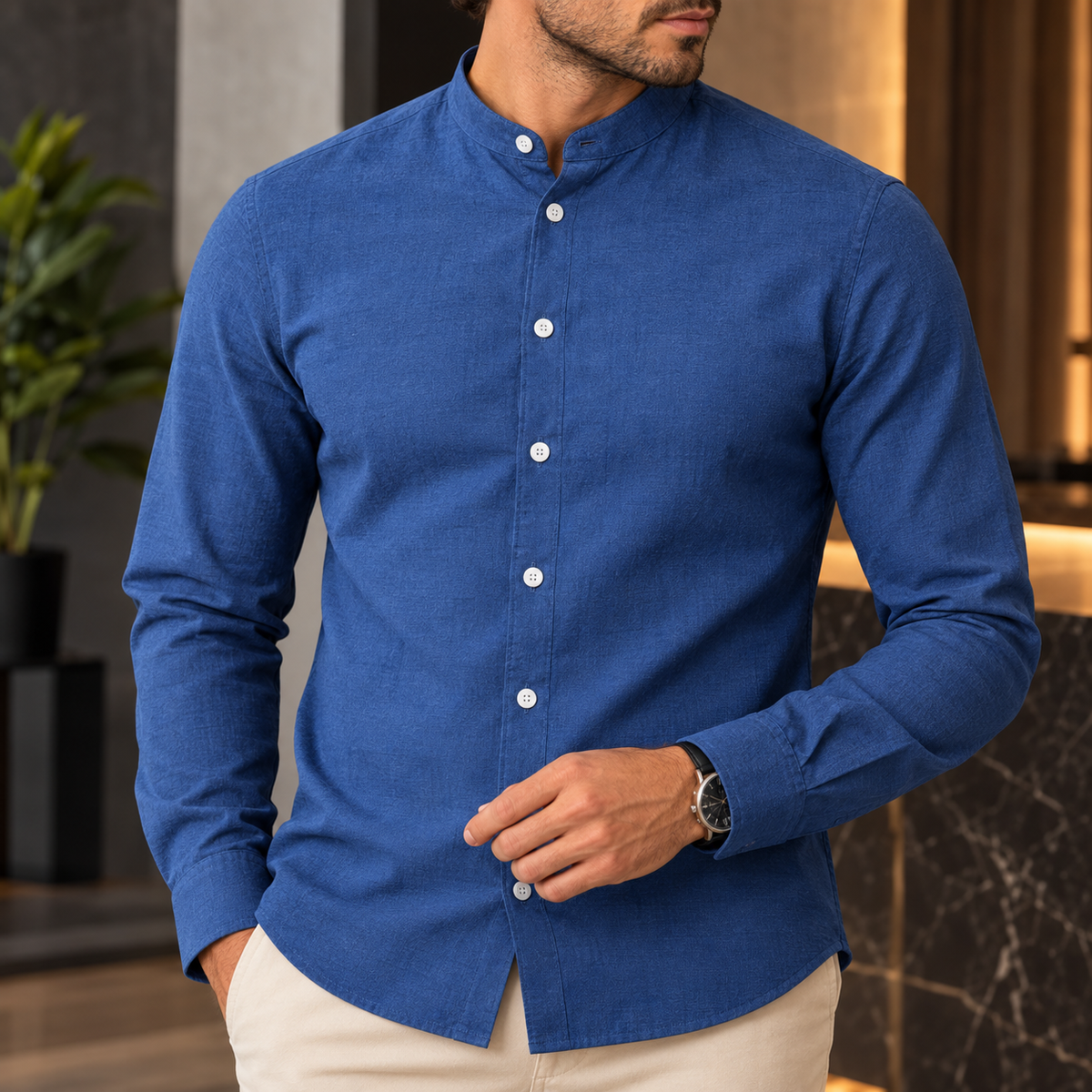 Camisa Masculina Gola em Pé Valcanto
