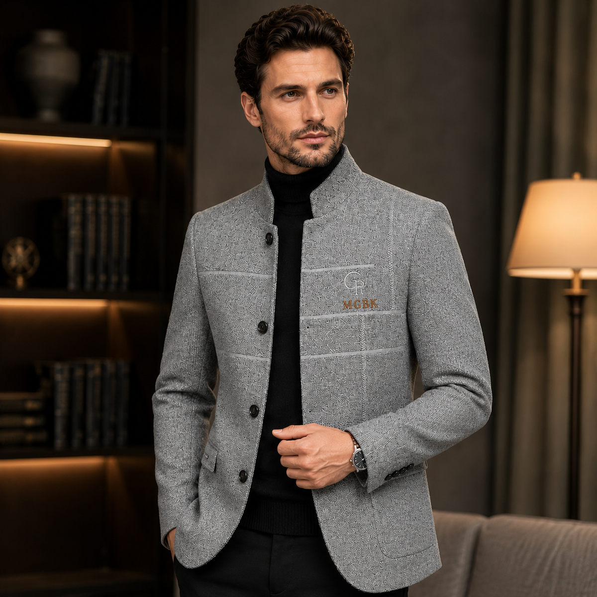 Blazer Masculino Casuais de Lã Slim Fit