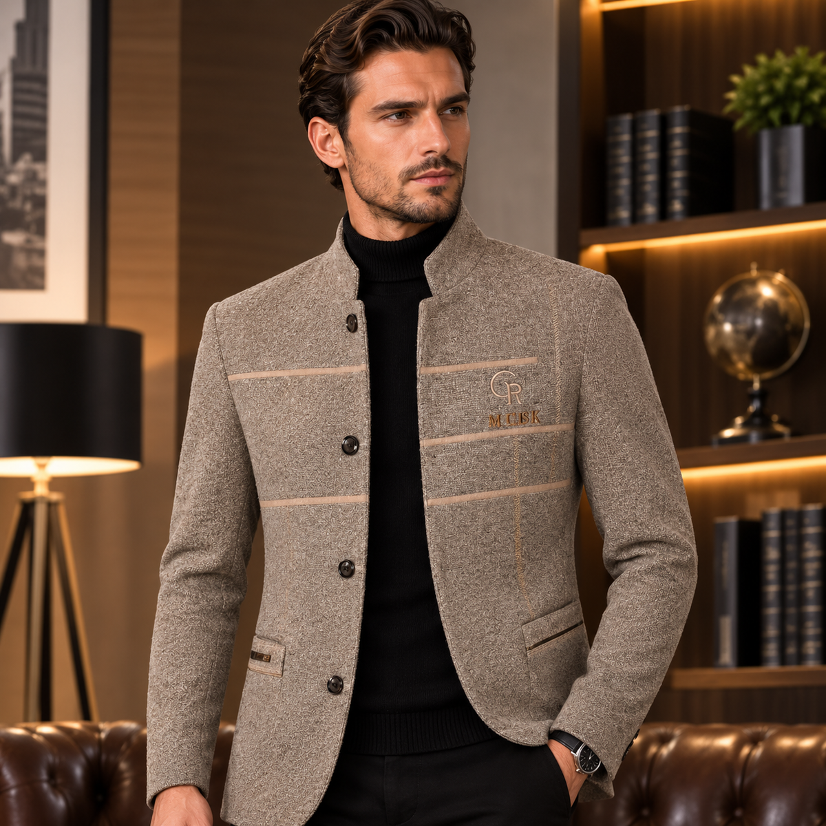 Blazer Masculino Casuais de Lã Slim Fit