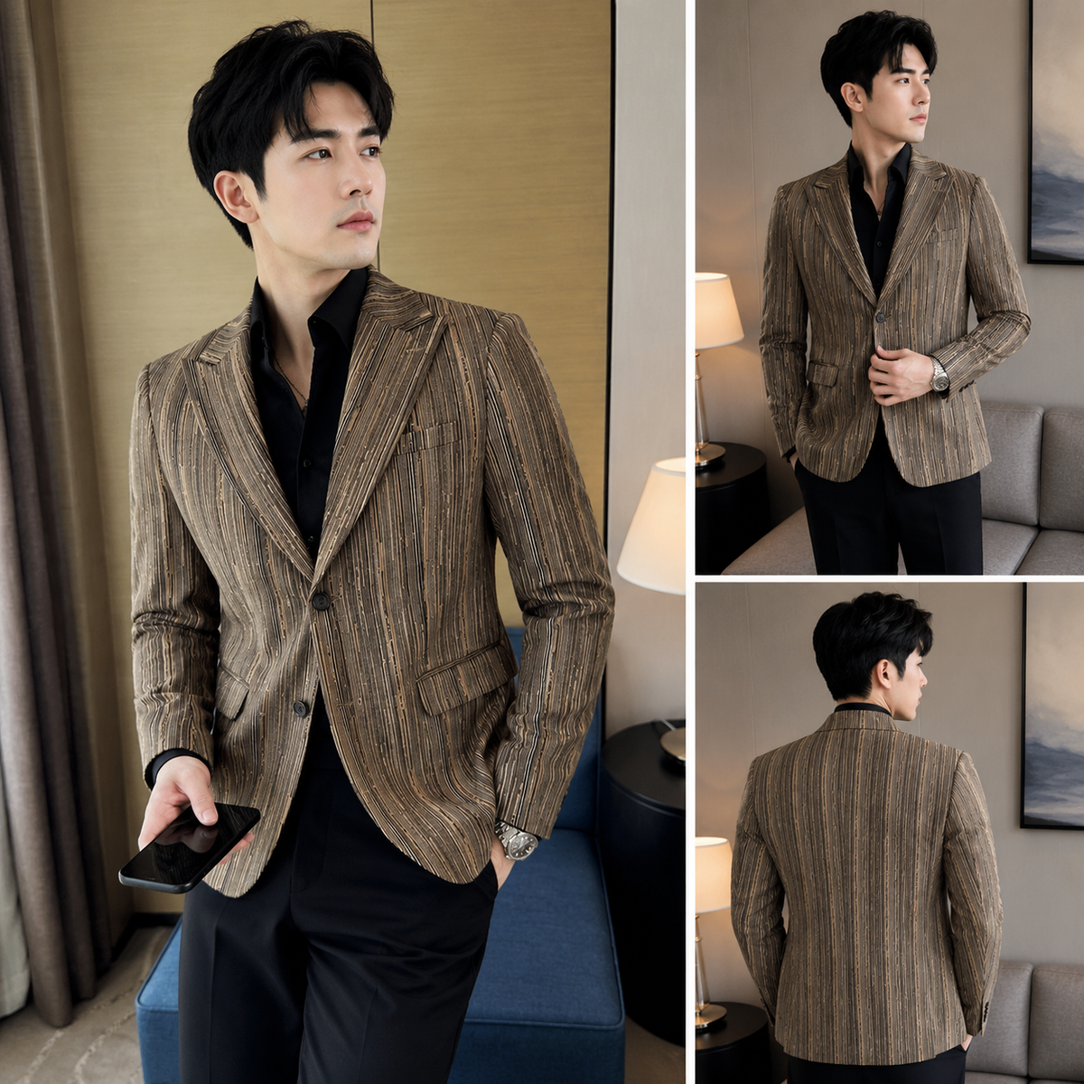 Blazer Masculino Xadrez Estilo Britânico Elegante e Moderno