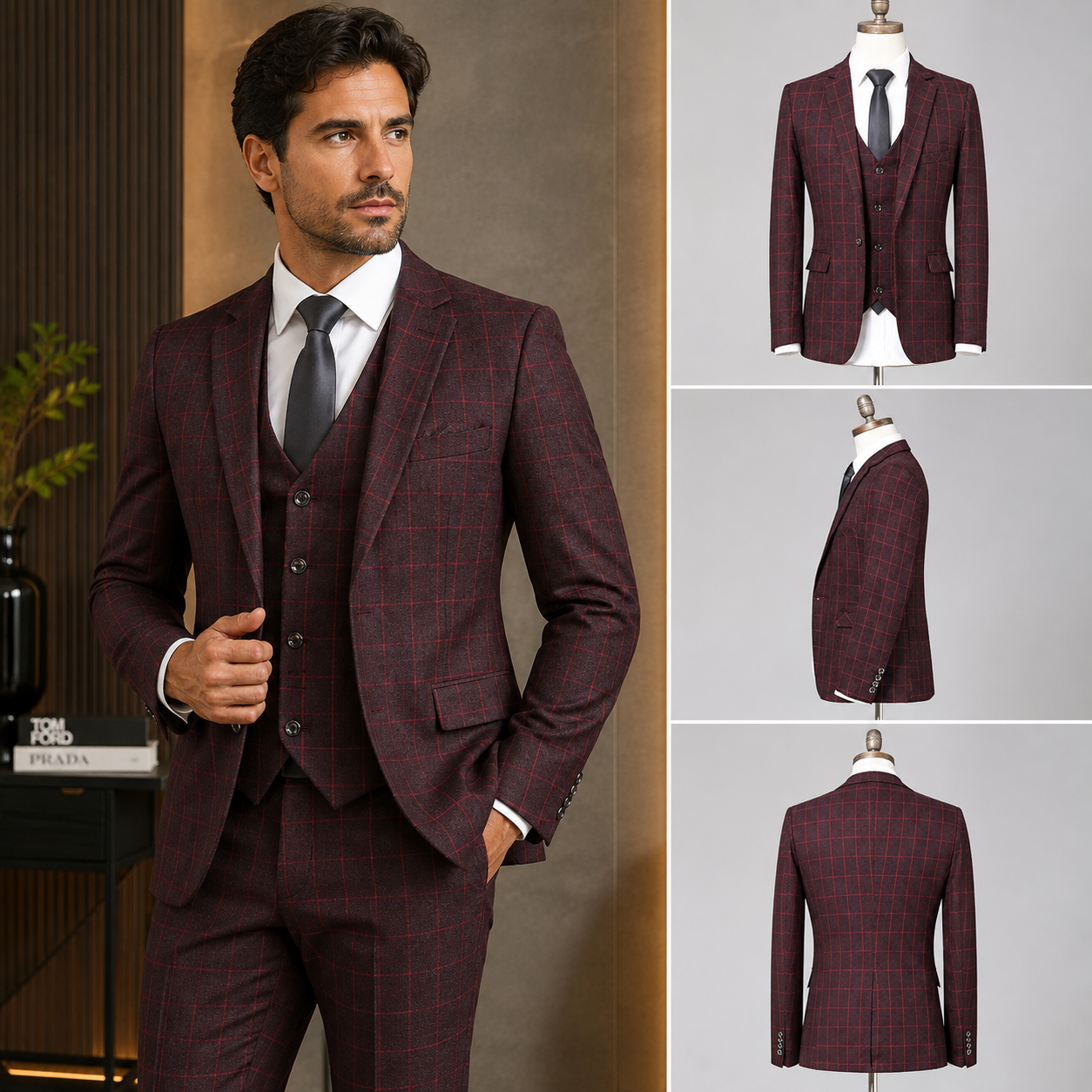 Terno Masculino Xadrez Slim 3 Peças Blazer Colete e Calça