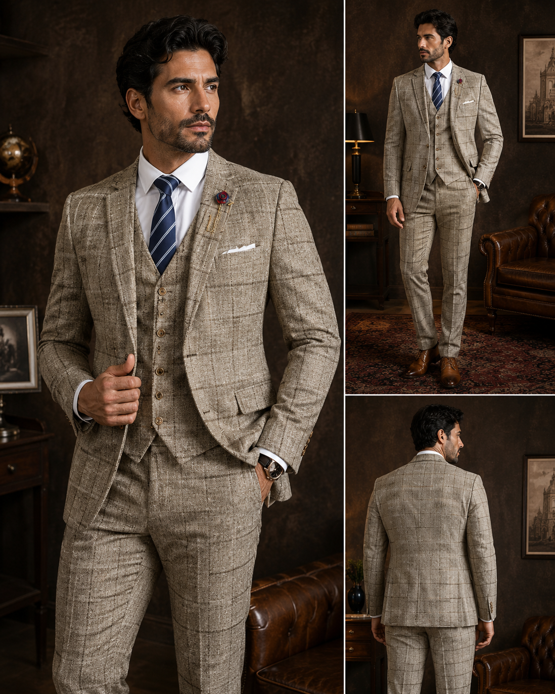 Terno Masculino Xadrez 3 Peças Estilo Britânico