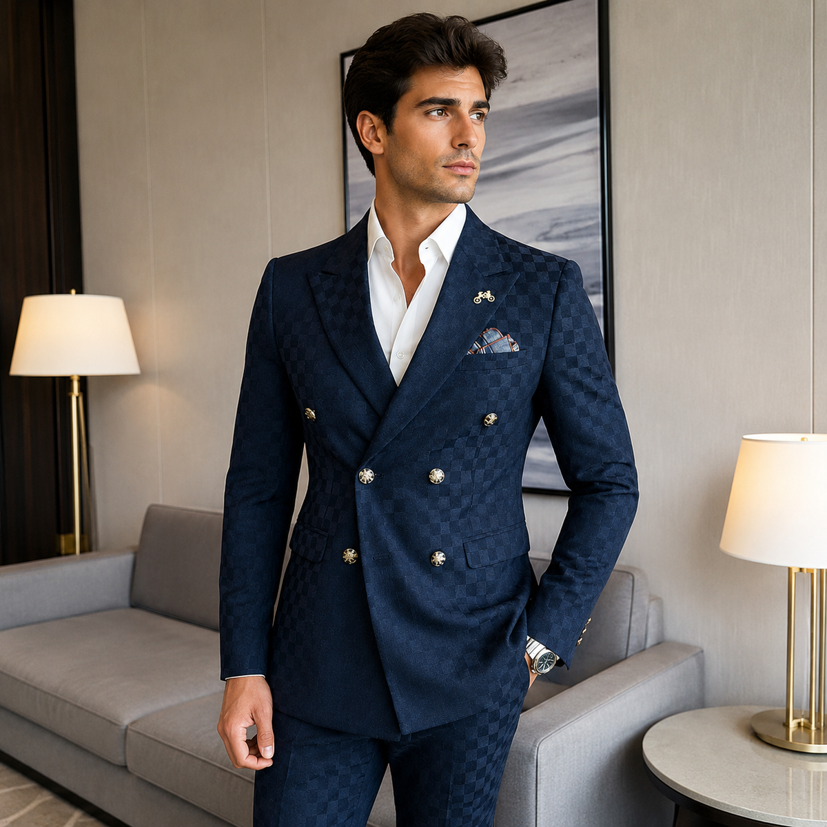 Terno Masculino Trespassado 2 Peças Abotoamento Duplo Elegante
