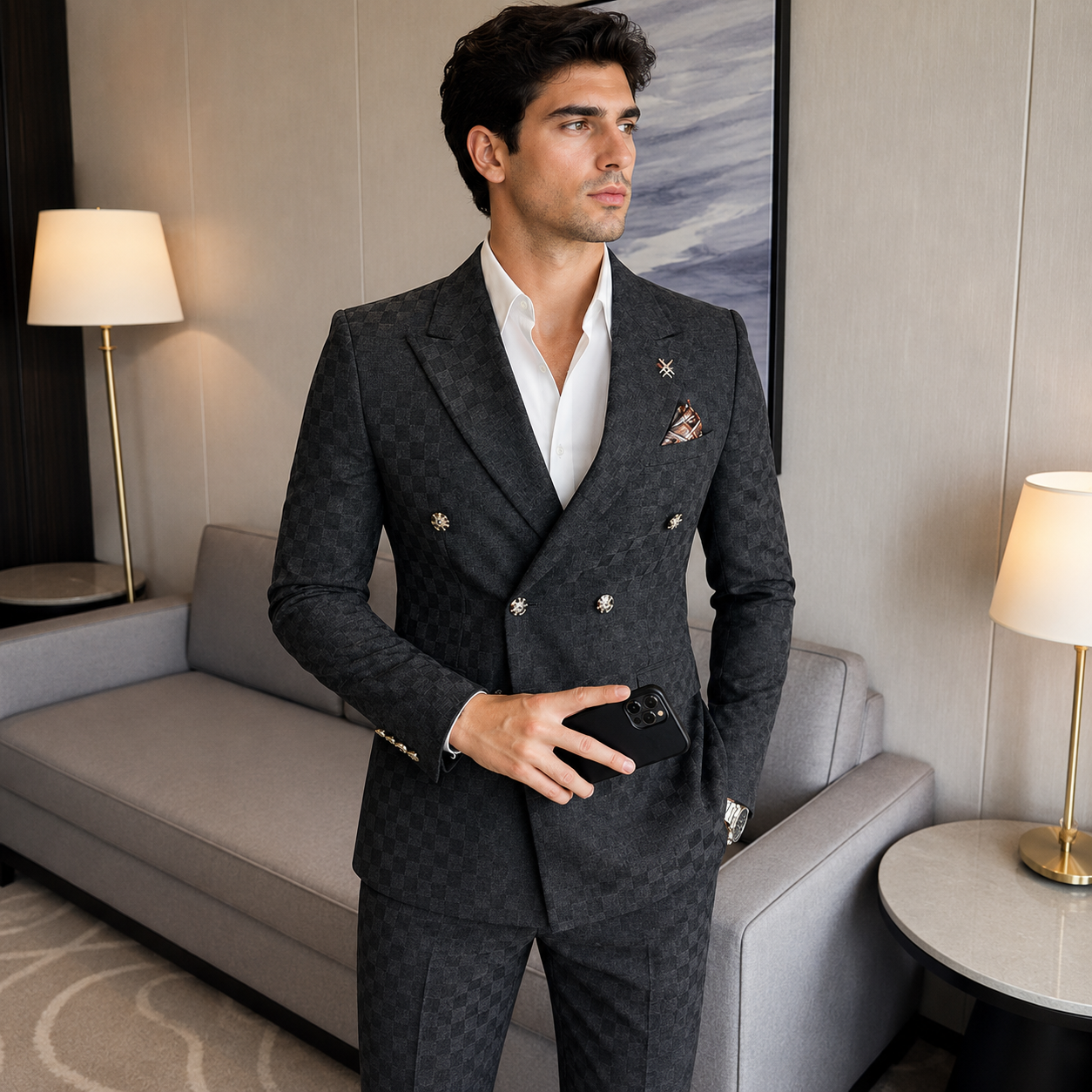Terno Masculino Trespassado 2 Peças Abotoamento Duplo Elegante