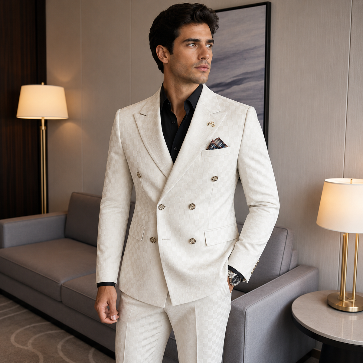 Terno Masculino Trespassado 2 Peças Abotoamento Duplo Elegante
