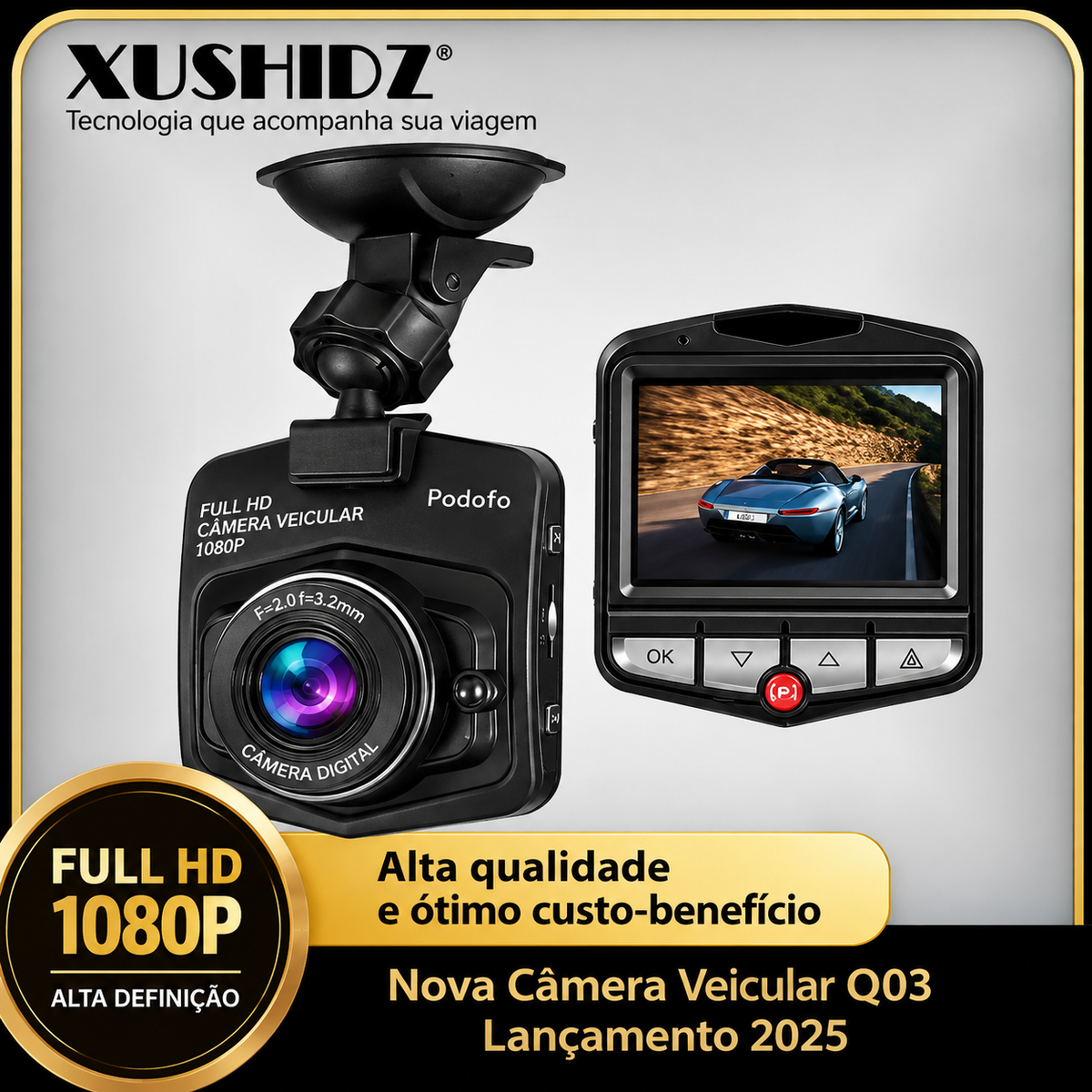 Câmera Veicular 1080p com Visão Noturna Roadtrace