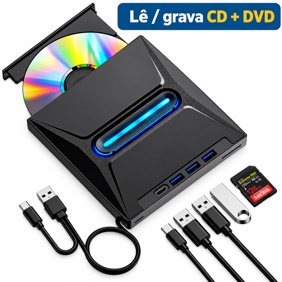 Leitor Externo de CD e DVD Archivora