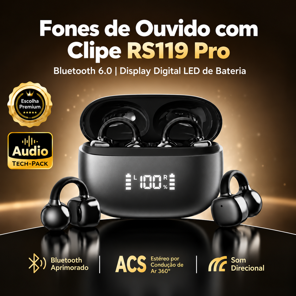 Fone de Ouvido Sem Fio Esportivo AeroClip