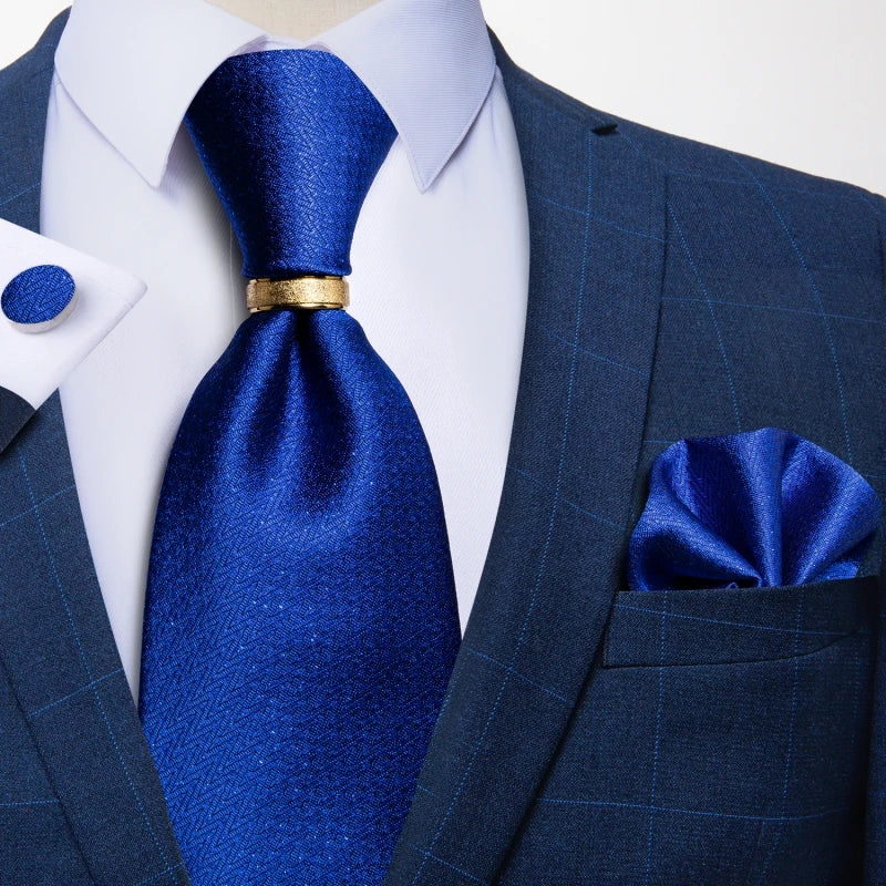 Gravata Masculina de Luxo com Lenço de Bolso, Abotoaduras e Anel
