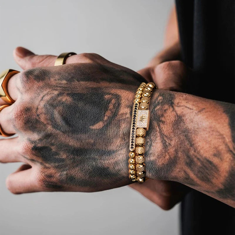 Conjunto 2 Pulseiras Masculina Coroa Real