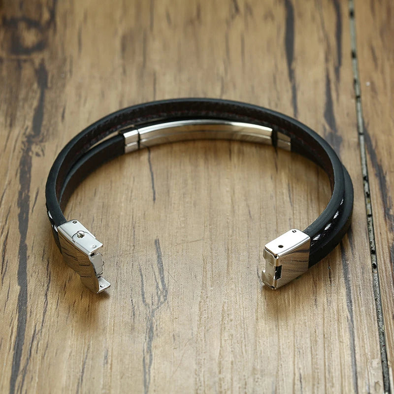 Pulseira Masculina de Luxo em Couro Genuíno