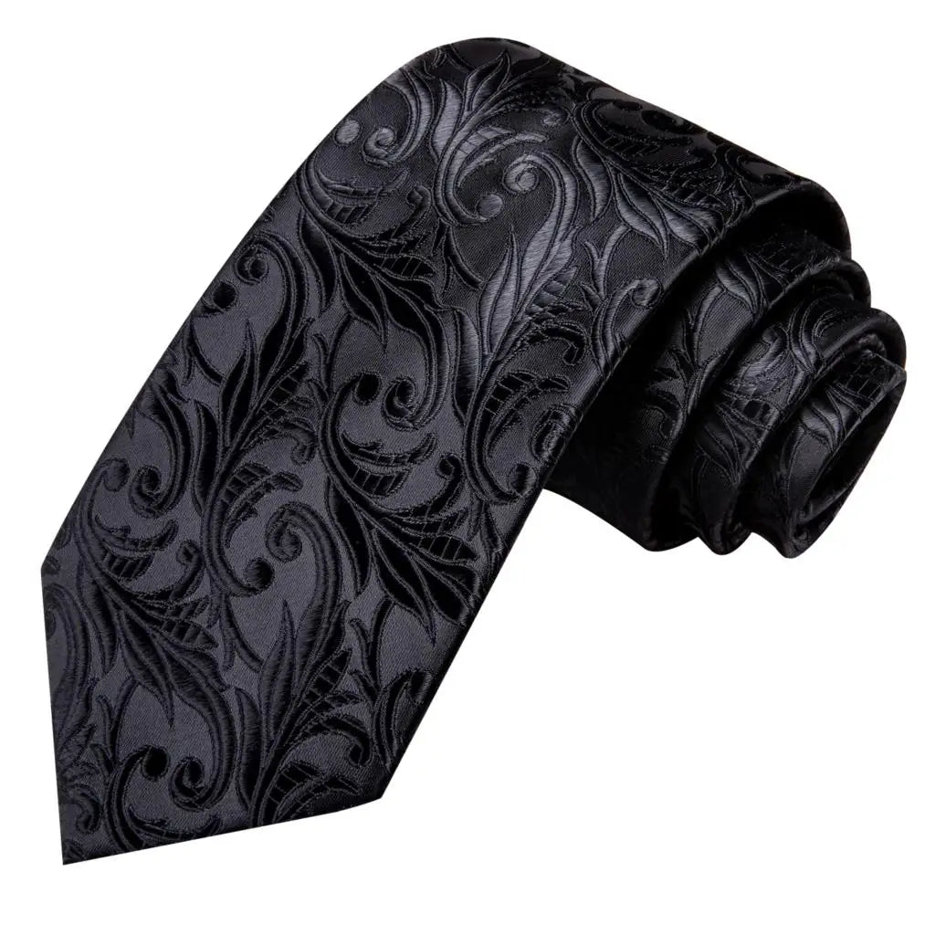 Gravata Masculina de Luxo Preto Floral com Acessórios