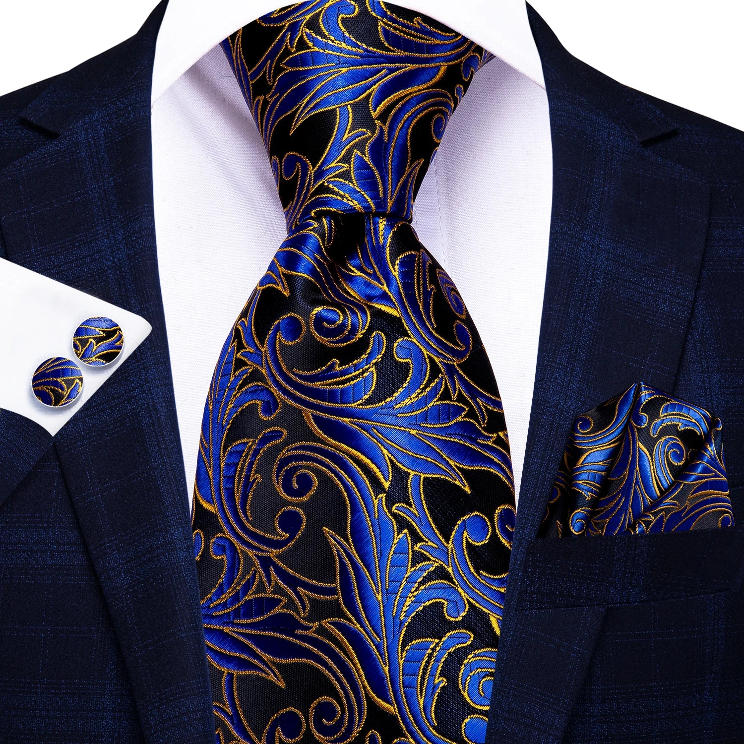 Kit Gravata Masculina Social Luxuosa de Seda com Lenço e Abotoaduras
