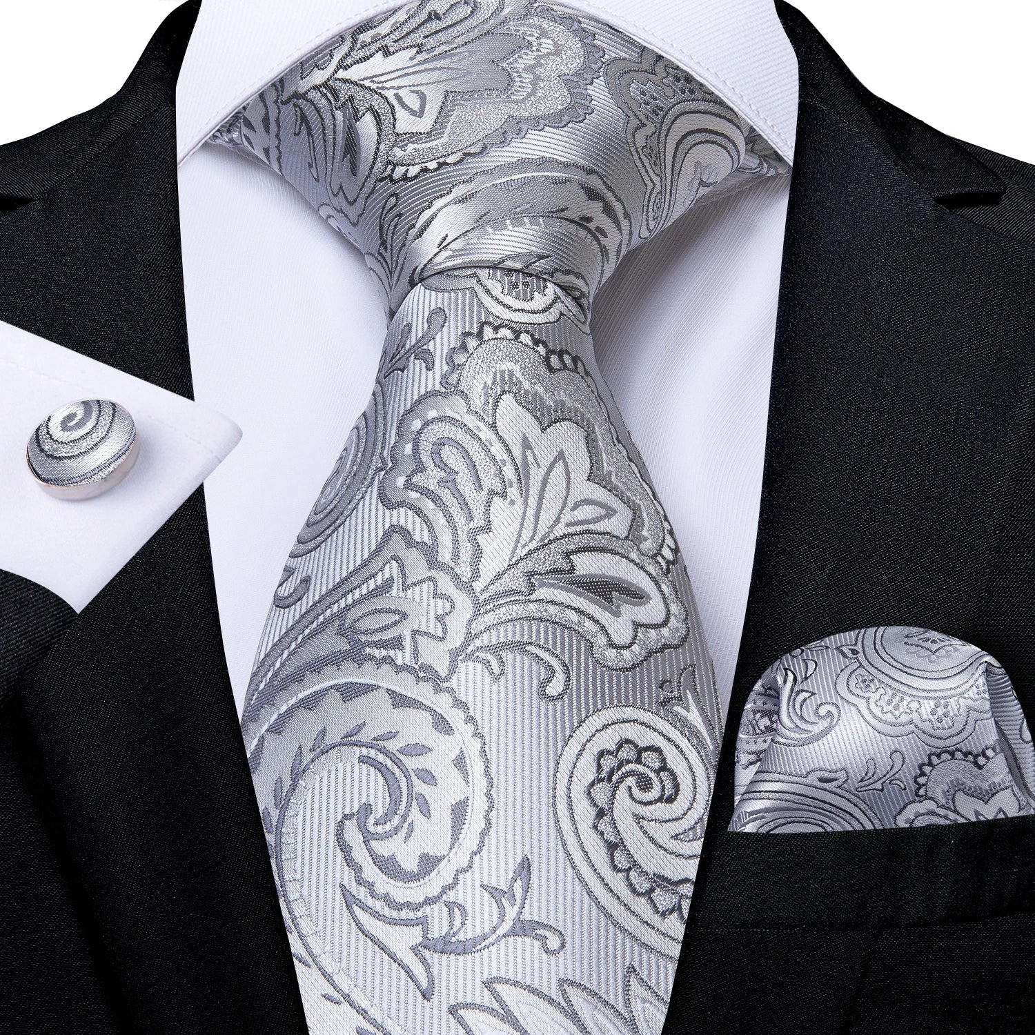 Kit de Gravata Masculina Floral de Seda com Poliéster