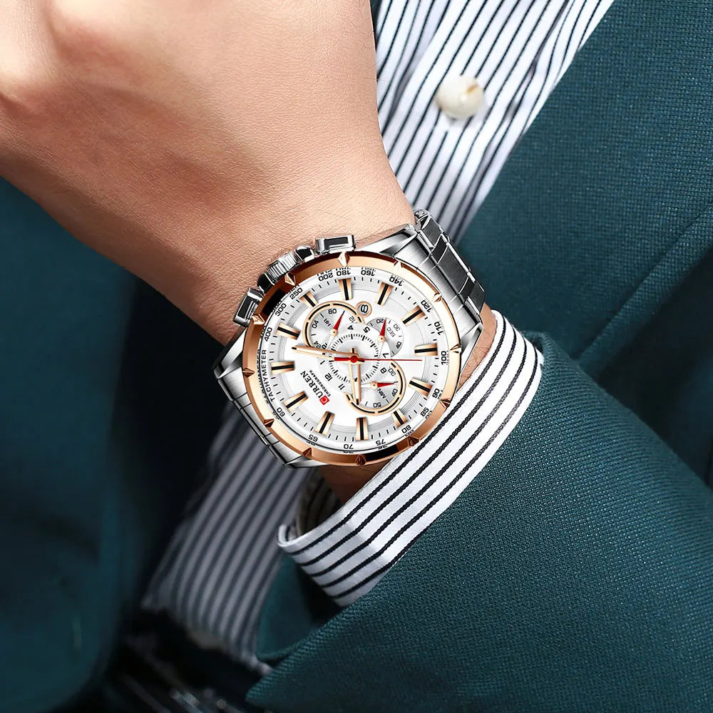 Relógio Masculino Clássico Cronógrafo com Pulseira de Aço