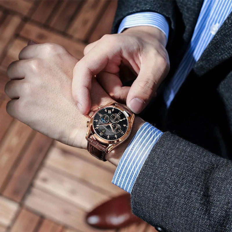 Relógio Masculino de Luxo Pulseira de Couro by Loja Bruna Modas