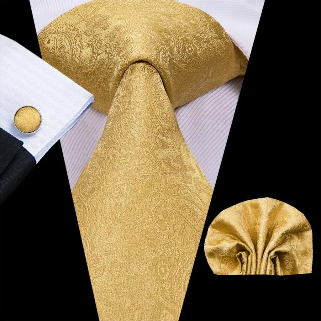 Gravata Masculina de Luxo Amarelo com Lenço e Abotoaduras
