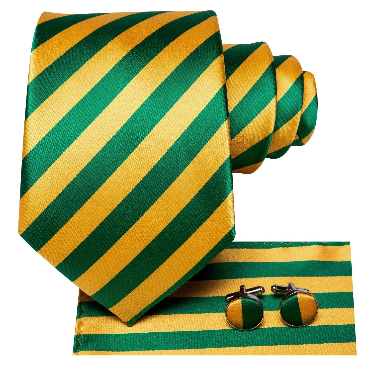 Gravata Hi-Tie Seda Listrada Verde/Amarelo - Elegância e Estilo