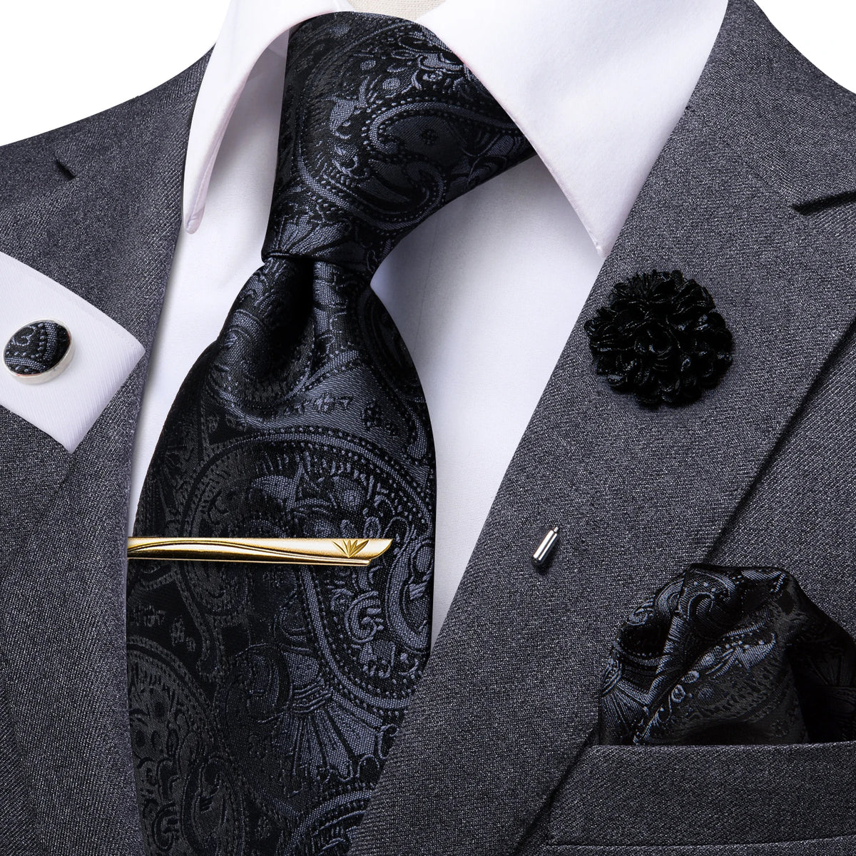 Gravata Masculina Poliéster de Luxo Floral Paisley com Acessórios by Loja Bruna Modas