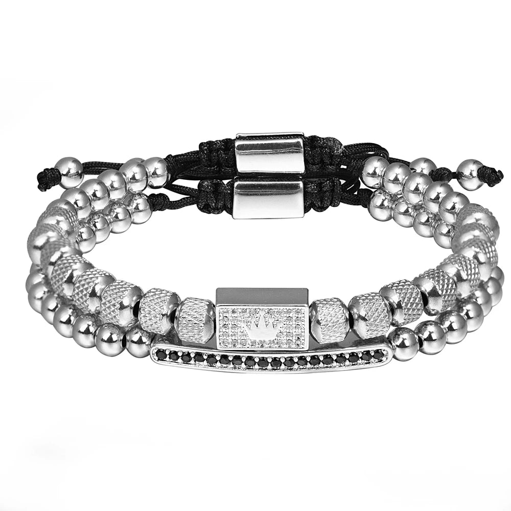 Conjunto 2 Pulseiras Masculina Coroa Real