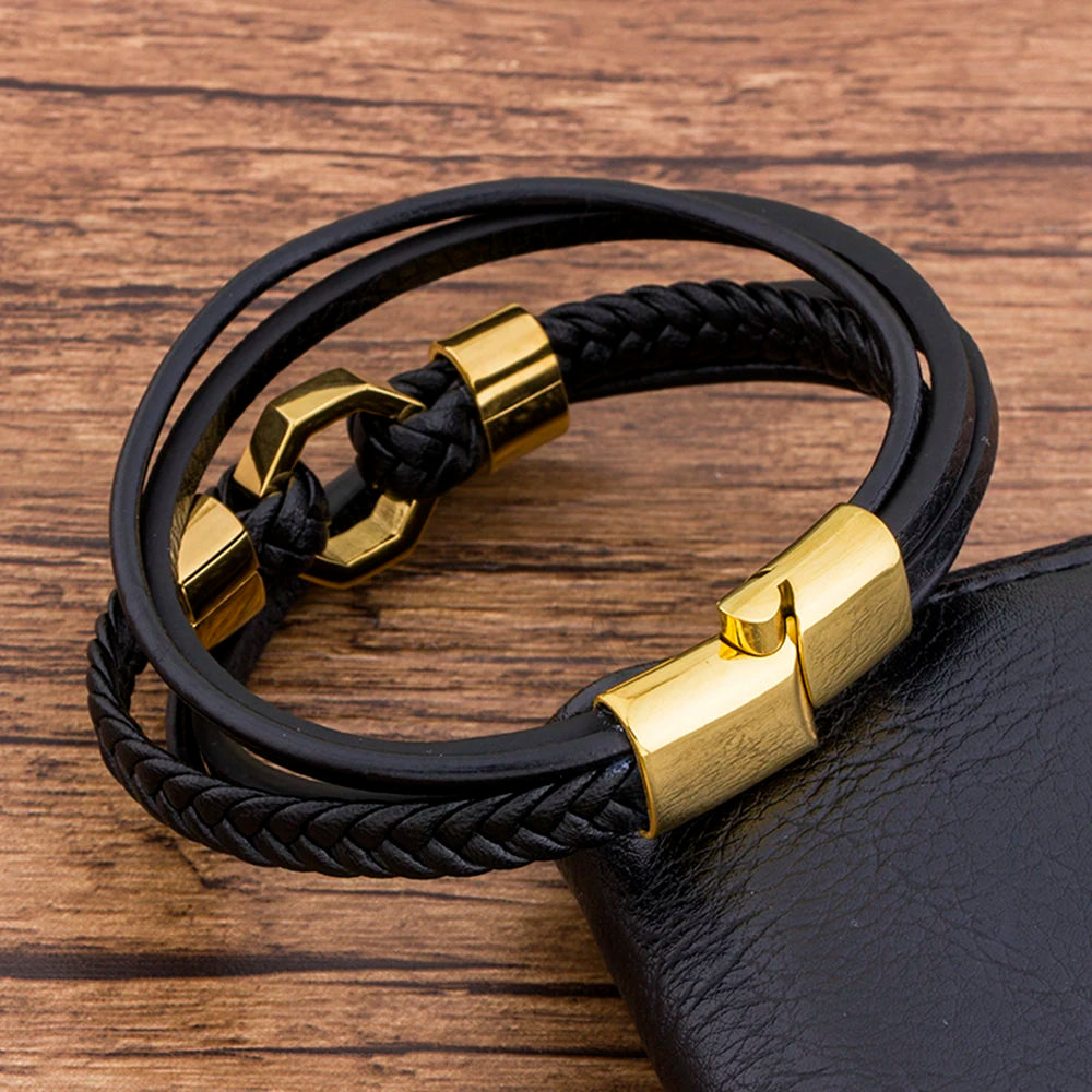 Pulseira Masculina de Couro com Fecho Magnético