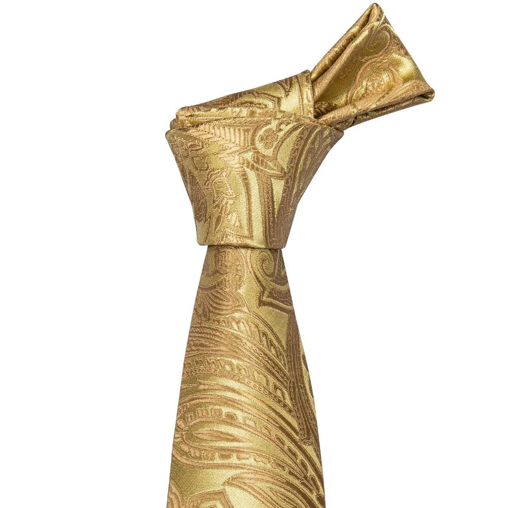 Gravata Masculina de Luxo Dourada com Estampa Paisley