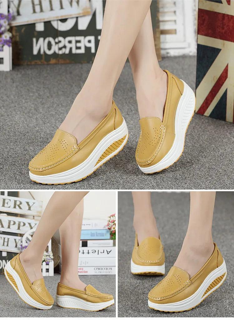 Mocassim Feminino Aurora Plataforma em Couro Legítimo
