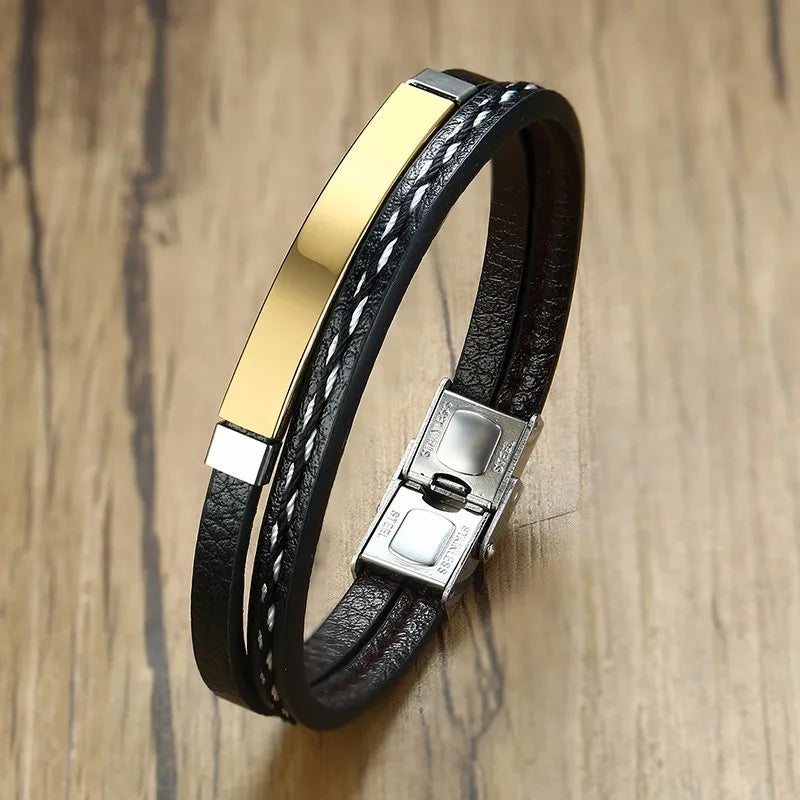 Pulseira Masculina de Luxo em Couro Genuíno