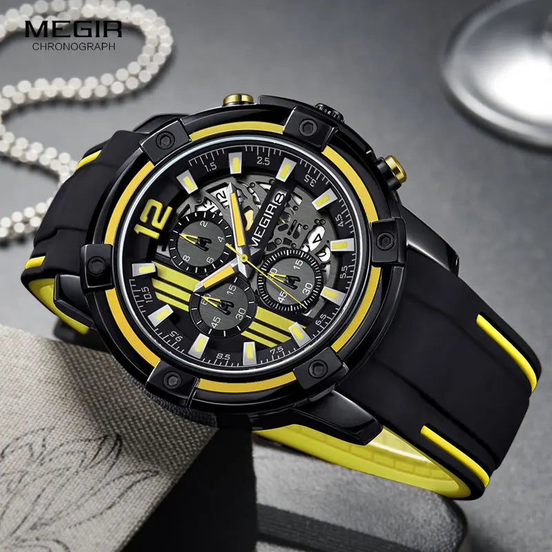 Relógio de Pulso Masculino Esportivo com Pulseira de Silicone Preta