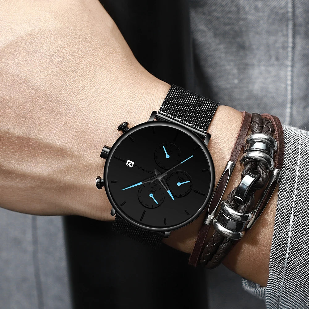Relógio de Pulso Masculino Fashion com Pulseira Fina