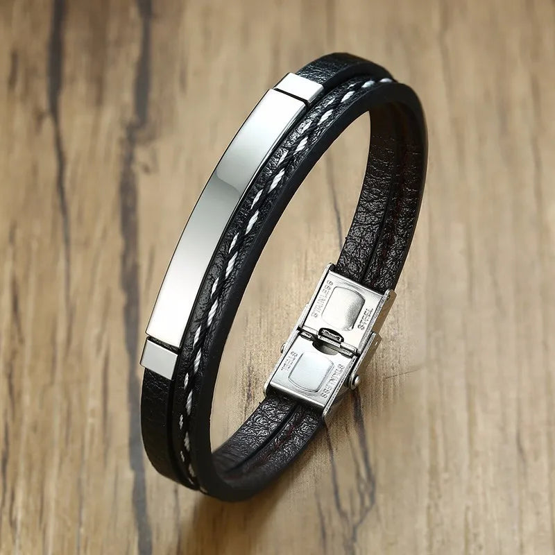 Pulseira Masculina de Luxo em Couro Genuíno