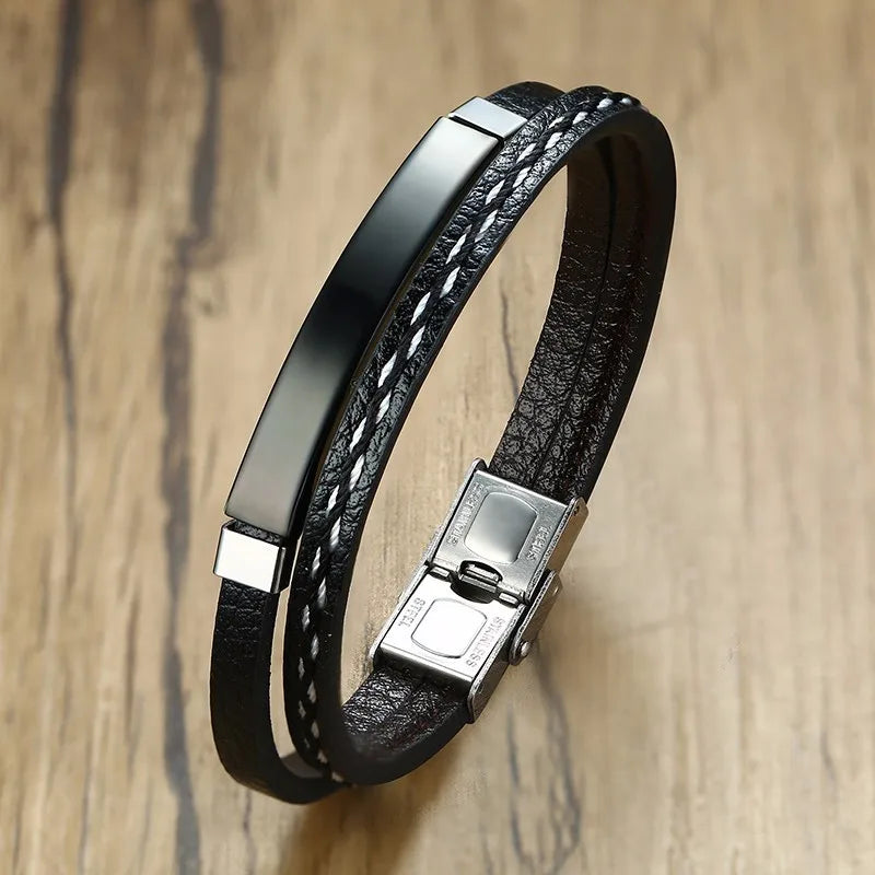 Pulseira Masculina de Luxo em Couro Genuíno
