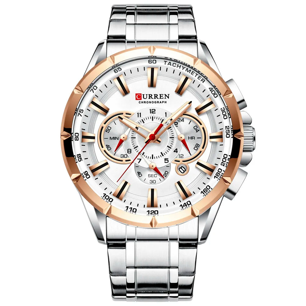 Relógio Masculino Clássico Cronógrafo com Pulseira de Aço