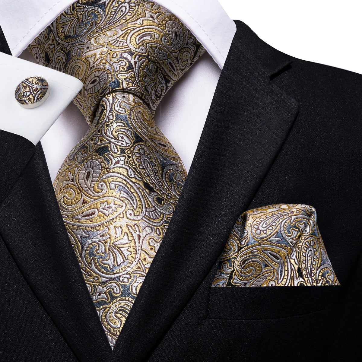 Gravata Masculina Poliéster de Luxo Floral Paisley com Acessórios by Loja Bruna Modas