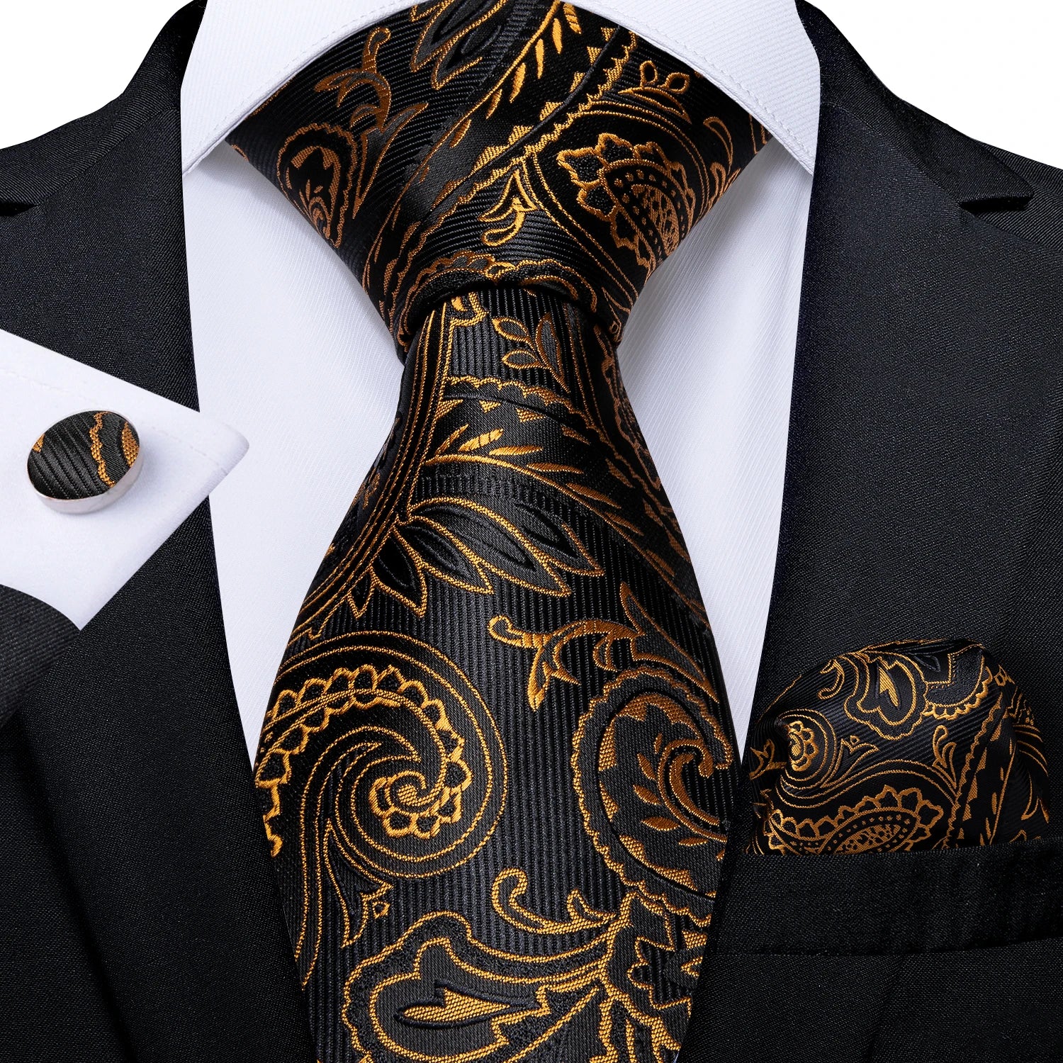 Kit de Gravata Masculina Floral de Seda com Poliéster