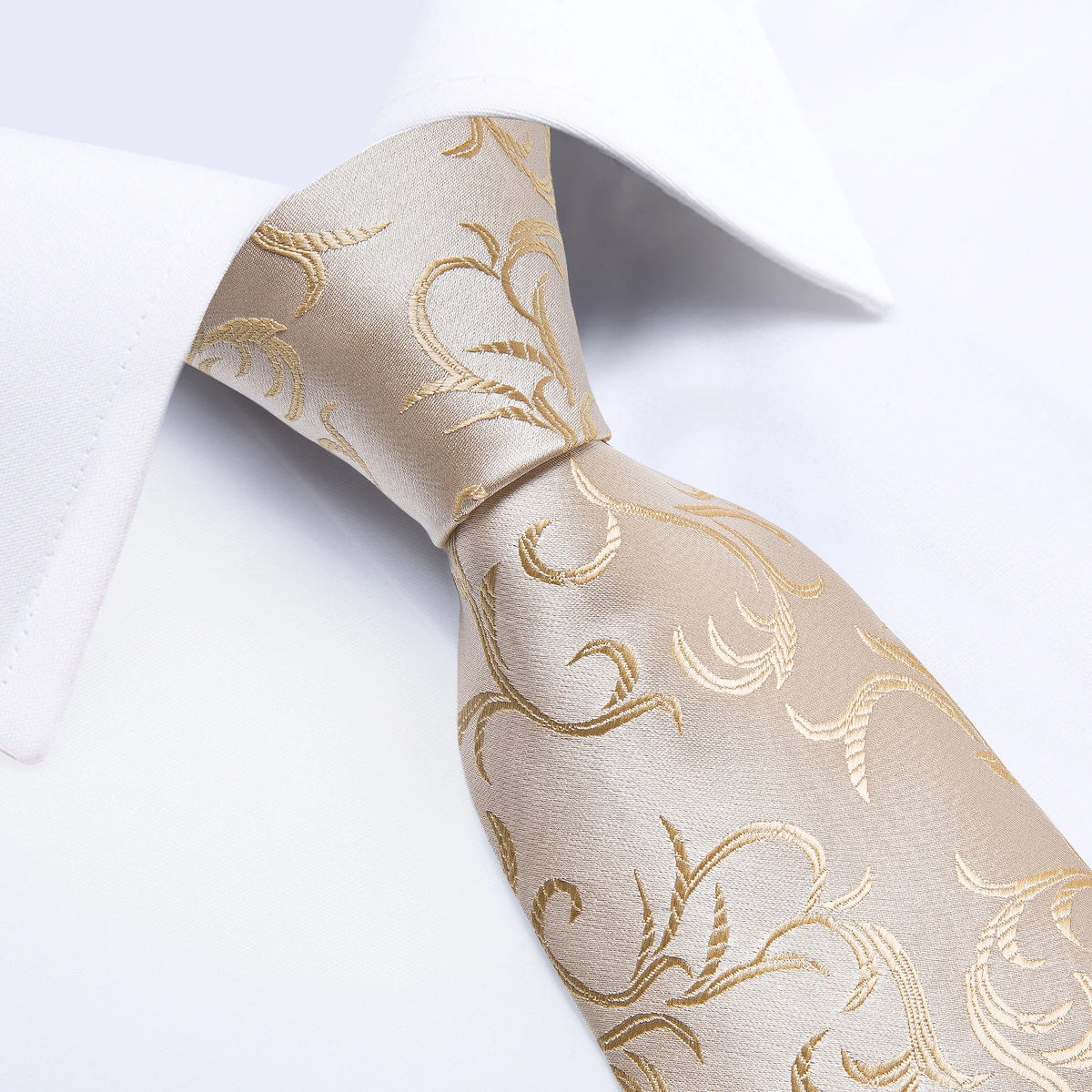 Gravata Masculina de Luxo Bege Floral com Acessórios by Loja Bruna Modas