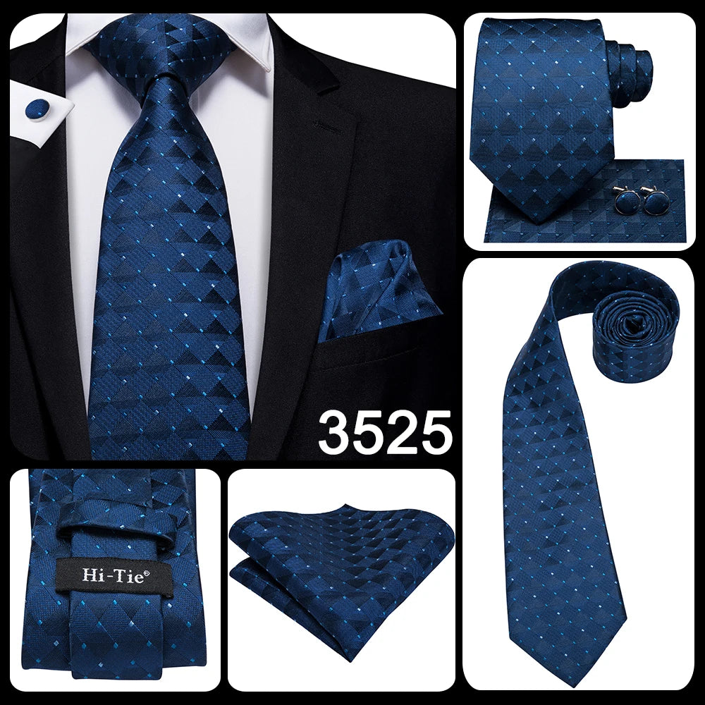 Gravata Masculina de Seda Azul Marinho com Acessórios by Loja Bruna Modas