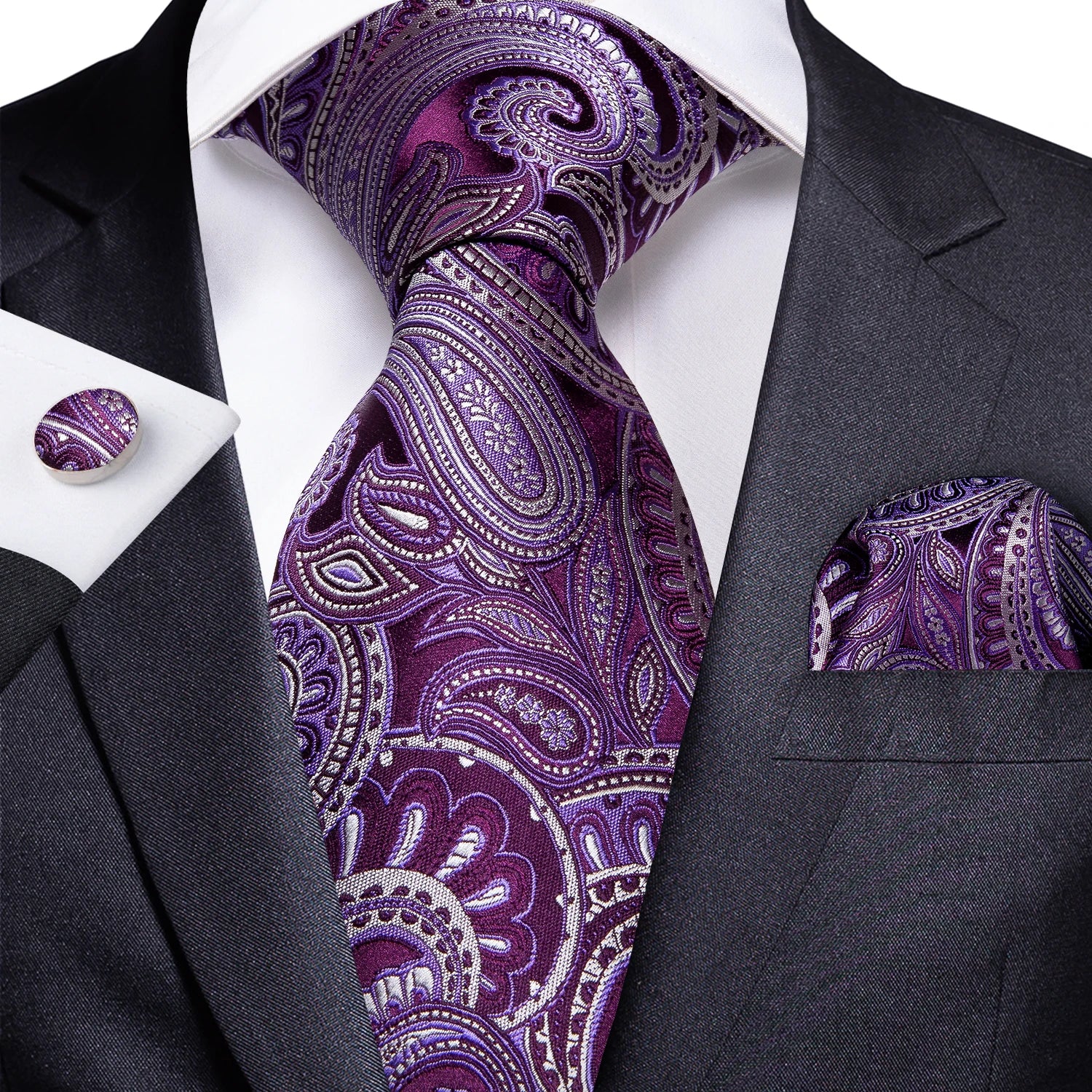 Kit de Gravata Masculina Floral de Seda com Poliéster