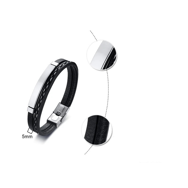 Pulseira Masculina de Luxo em Couro Genuíno