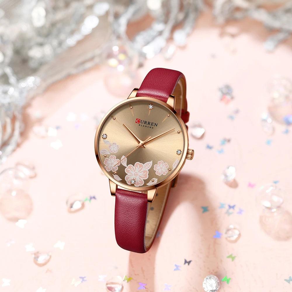 Curren relógios para a mulher moda à prova dwaterproof água relógio de topo marca luxo criativo romântico flor dial relógio pulso presente 9068