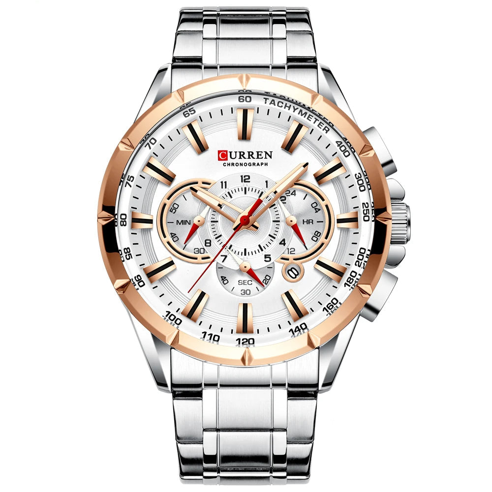 Relógio Masculino Clássico Cronógrafo com Pulseira de Aço