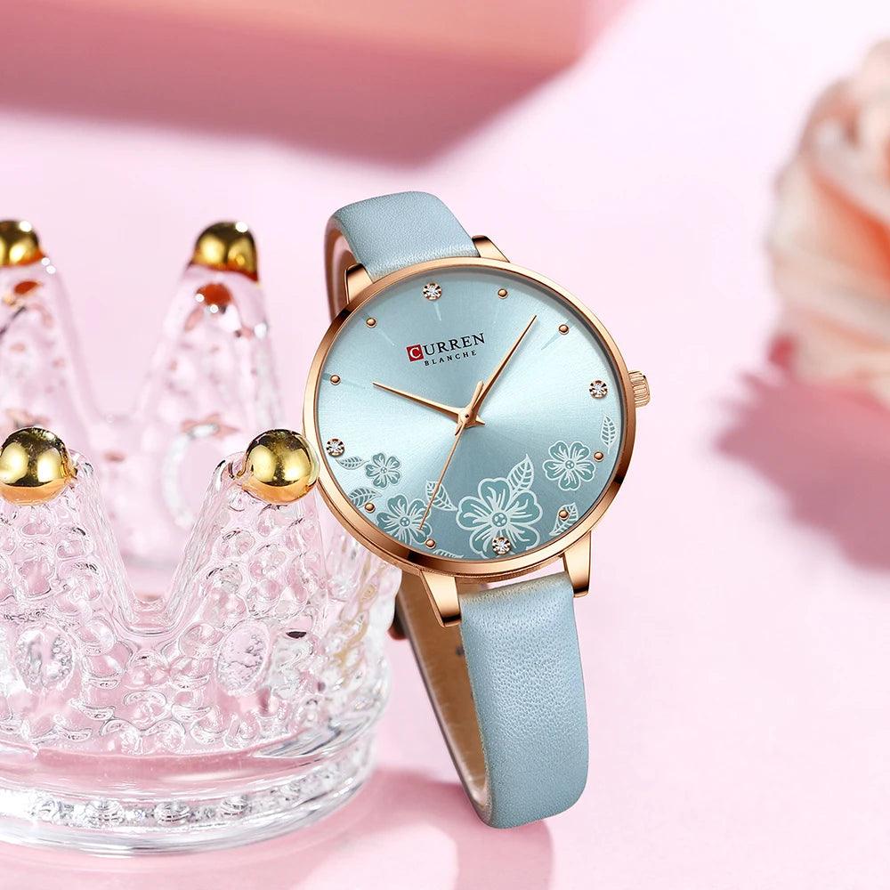 Curren relógios para a mulher moda à prova dwaterproof água relógio de topo marca luxo criativo romântico flor dial relógio pulso presente 9068