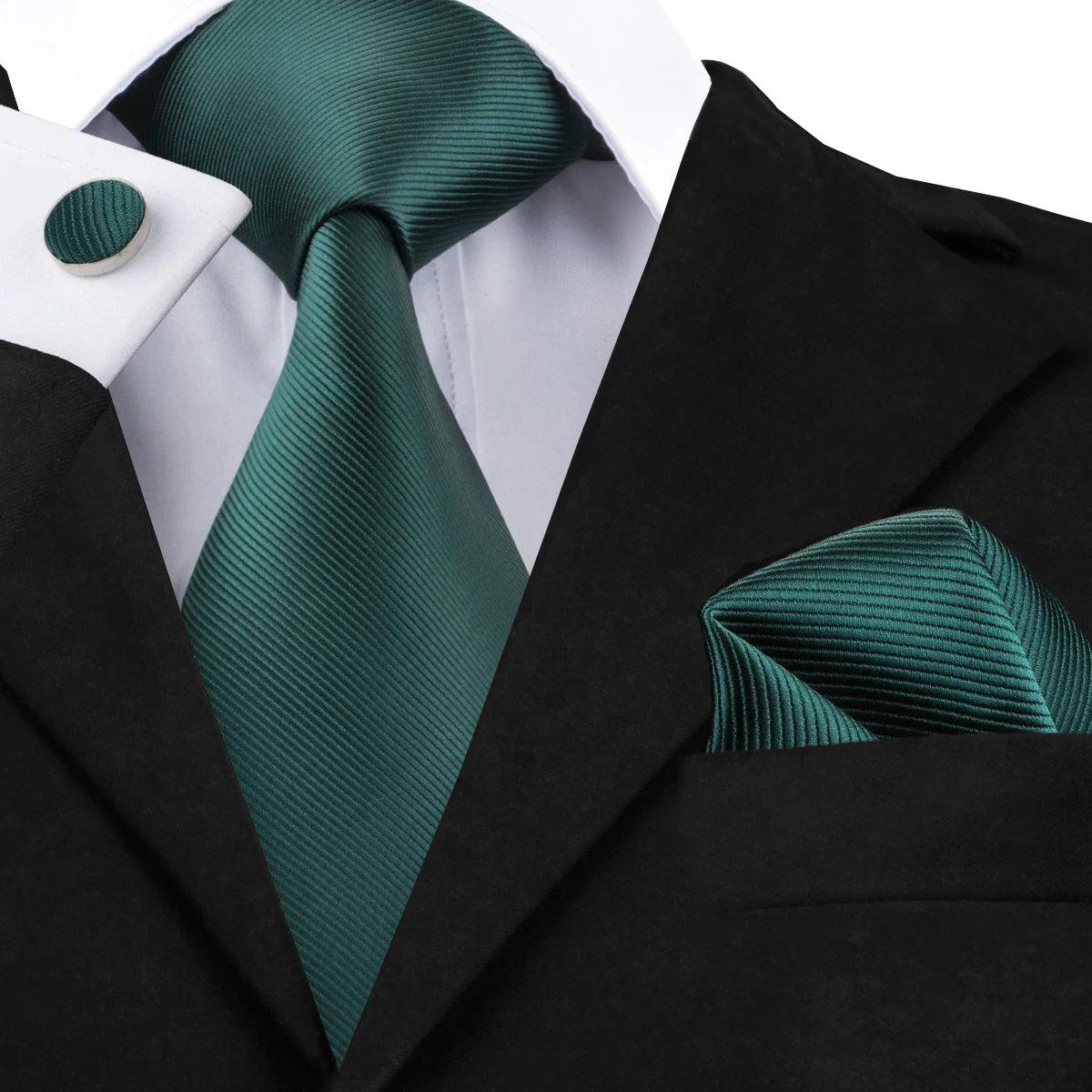 Conjunto de Gravata de Seda Floral Verde Hi-Tie Italiana