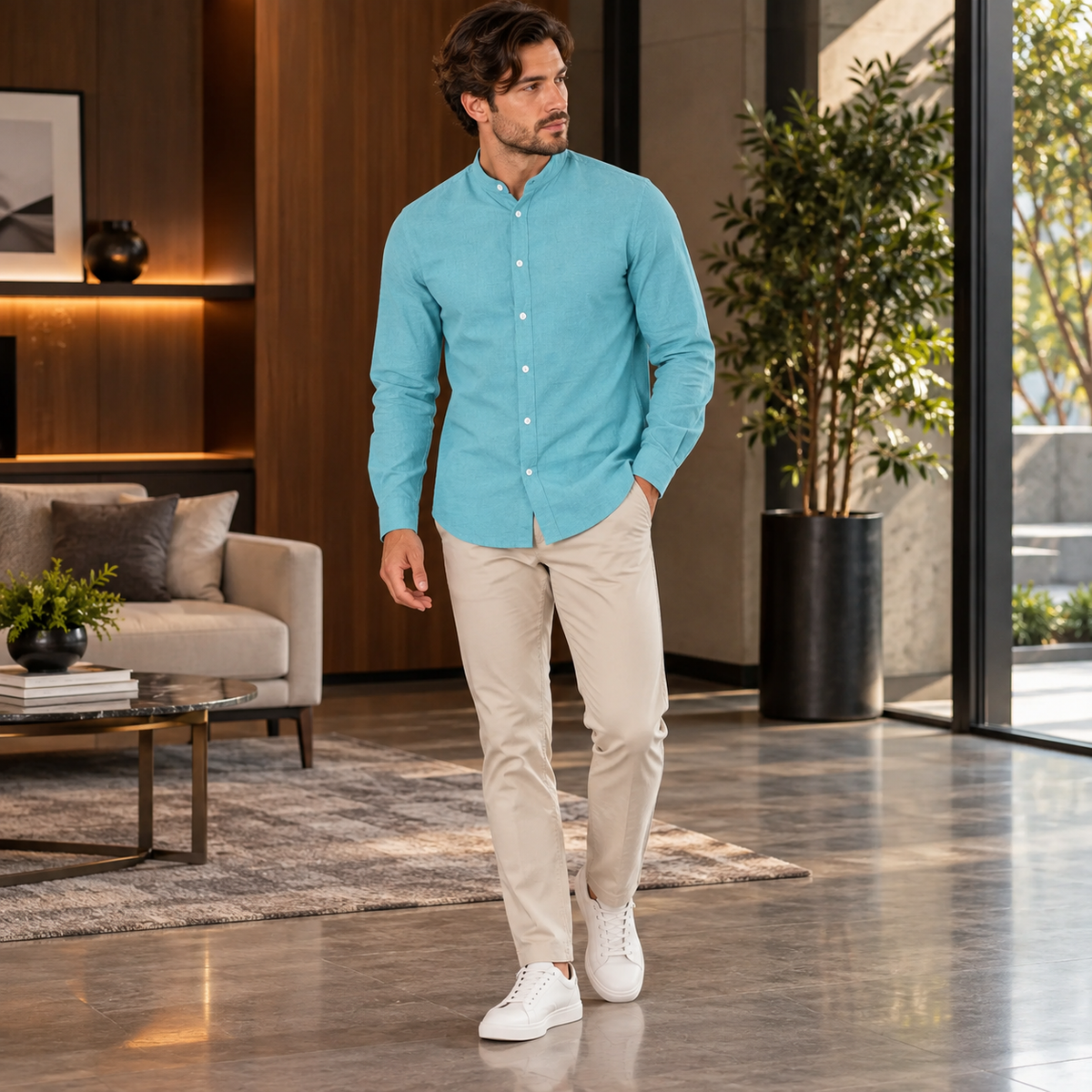 Camisa Masculina Gola em Pé Valcanto