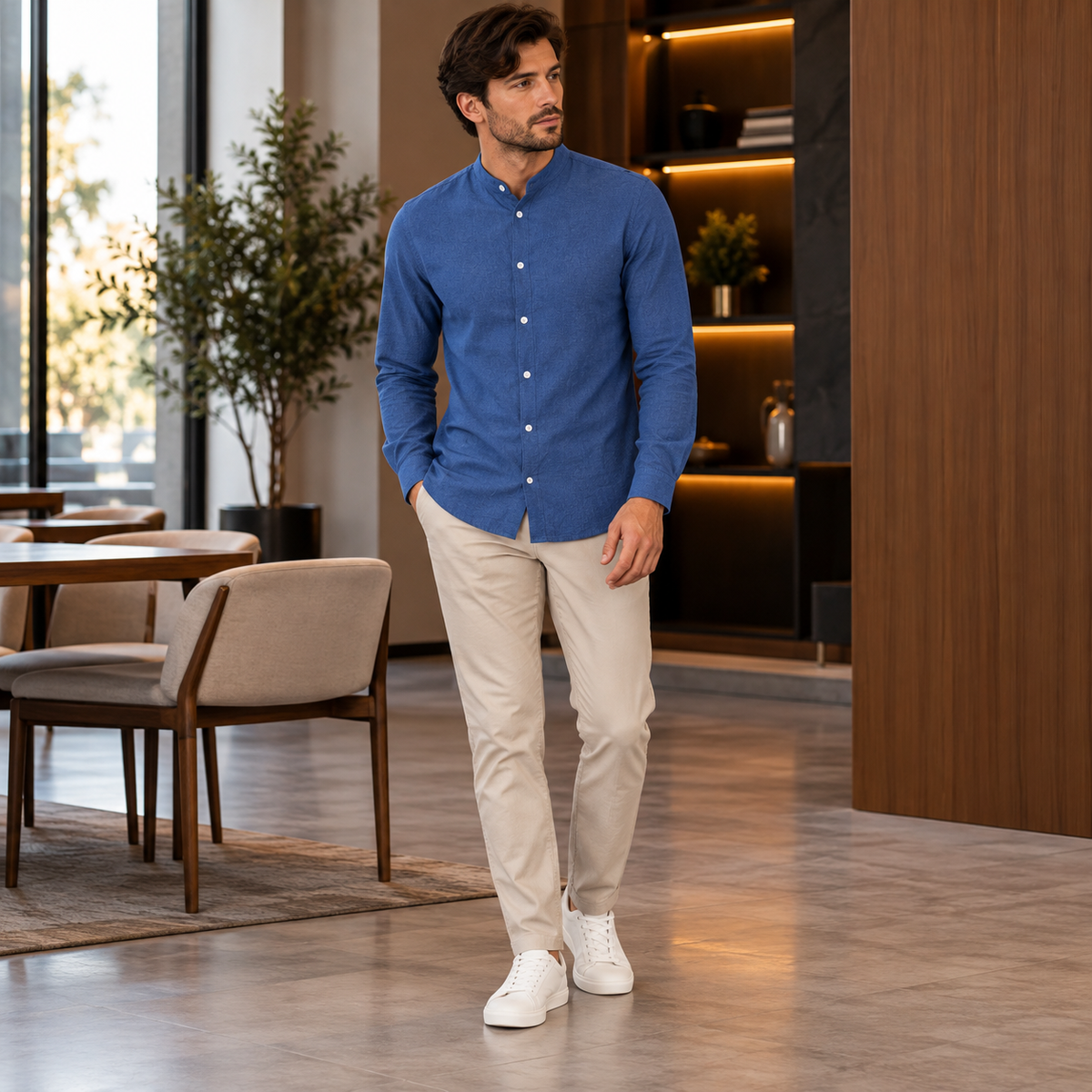 Camisa Masculina Gola em Pé Valcanto