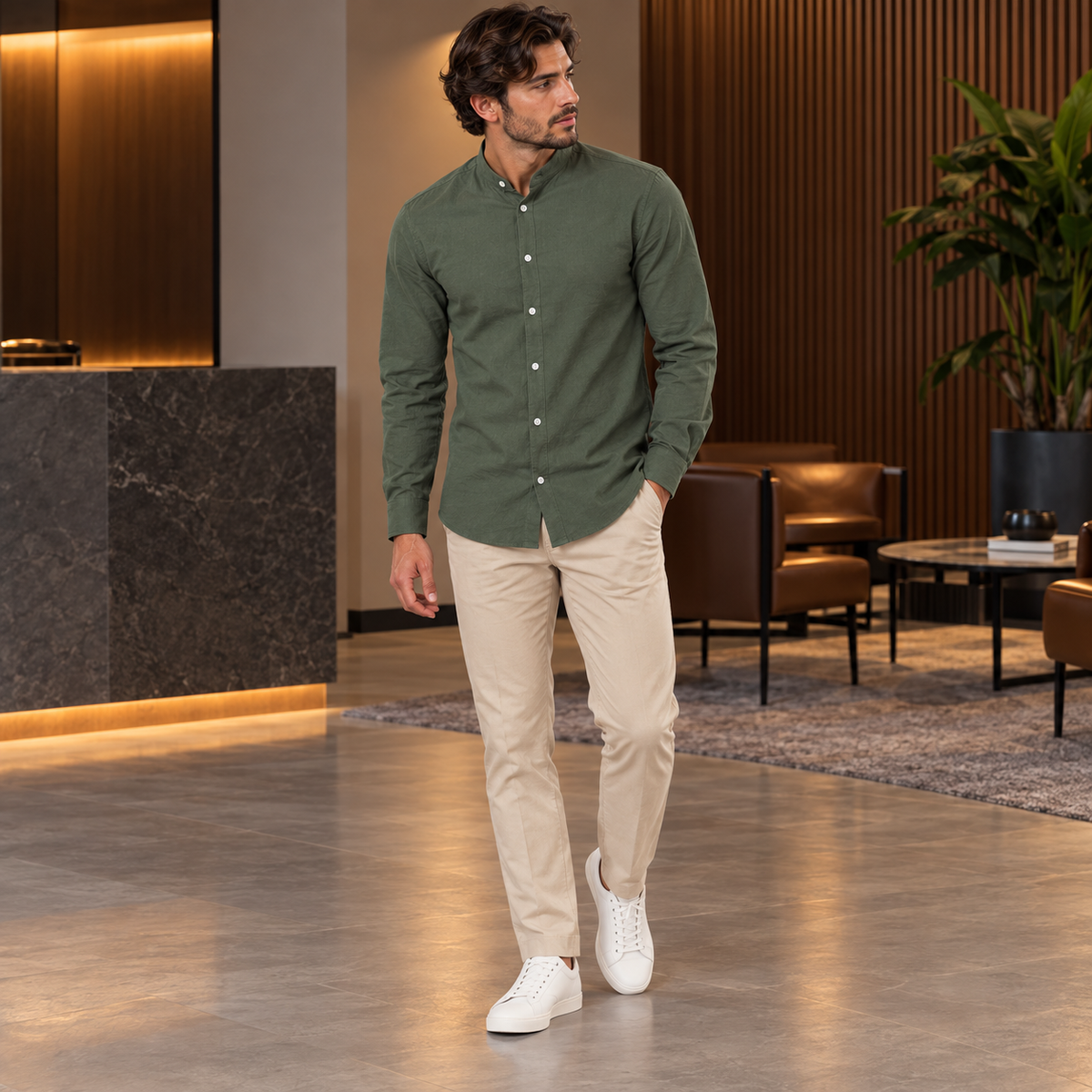 Camisa Masculina Gola em Pé Valcanto