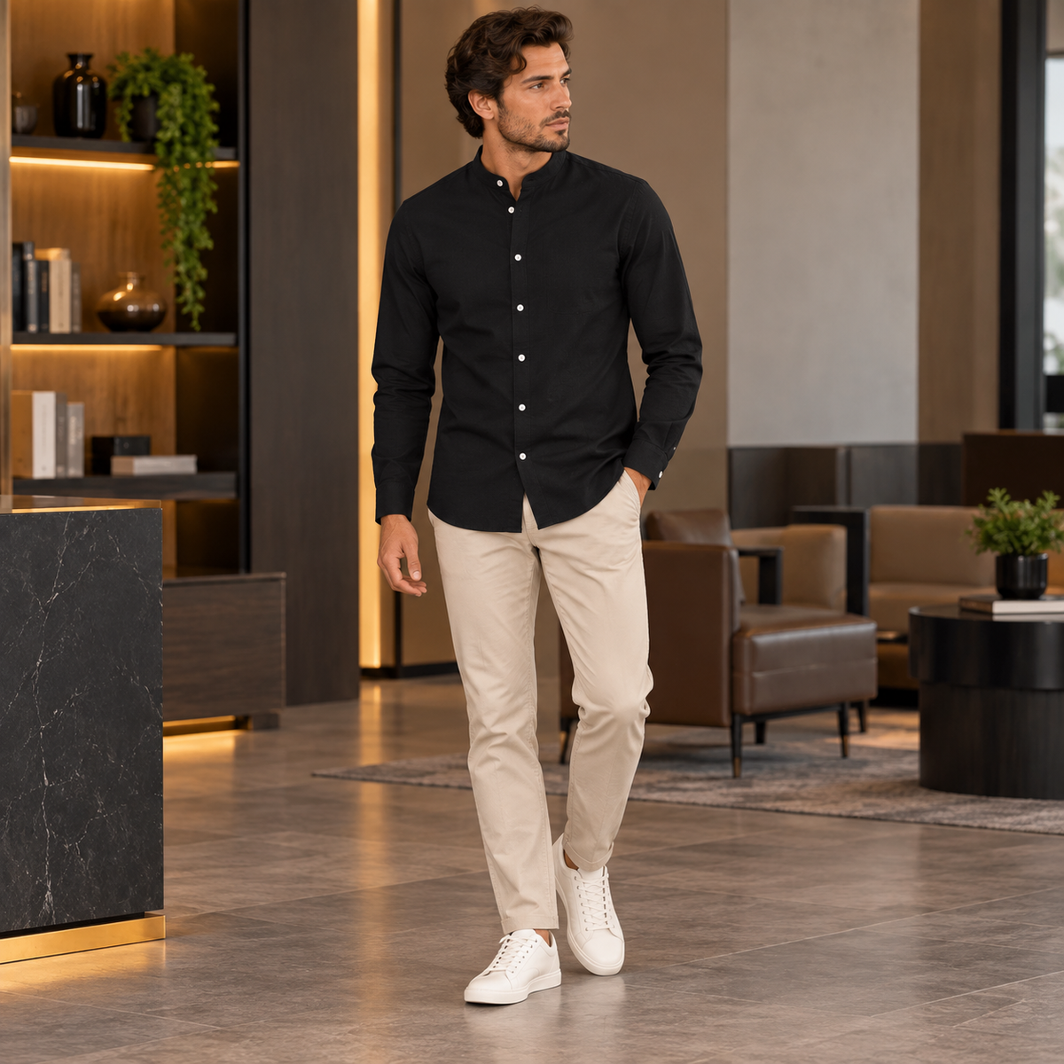 Camisa Masculina Gola em Pé Valcanto